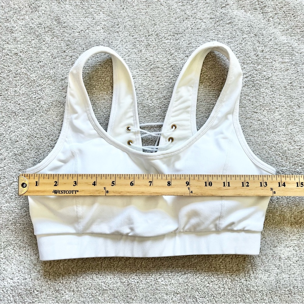PRJON ATHLEISURE WHITE LACE UP BACK SPORTS BRA SIZE MEDIUM GYM ATHLETIC - Picture 6 of 7